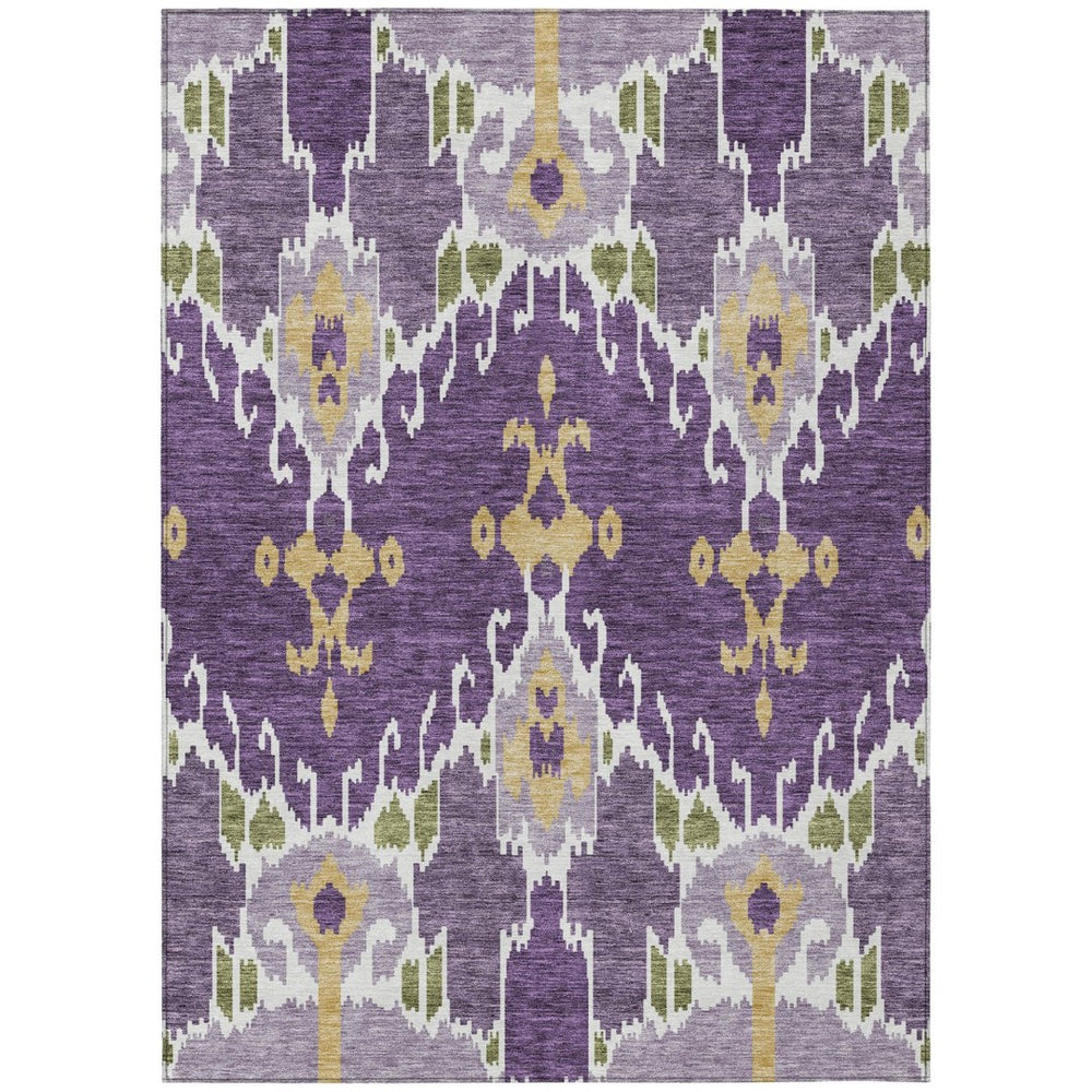 HomeRoots 9' Bold Purple Lavender and Gold Ikat Washable Area Rug for Indoor & Outdoor Spaces, Durable Design 9' X 12' 584732