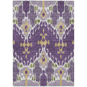 HomeRoots 9' Bold Purple Lavender and Gold Ikat Washable Area Rug for Indoor & Outdoor Spaces, Durable Design 9' X 12' 584732
