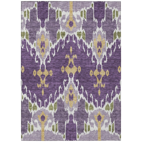 HomeRoots 9' Bold Purple Lavender and Gold Ikat Washable Area Rug for Indoor & Outdoor Spaces, Durable Design 9' X 12' 584732
