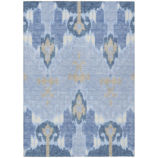 HomeRoots 5' Indoor Outdoor Area Rug in Sky Blue, Denim Blue & Ivory Ikat - Durable, Washable & Stylish! 5' X 8' 584735