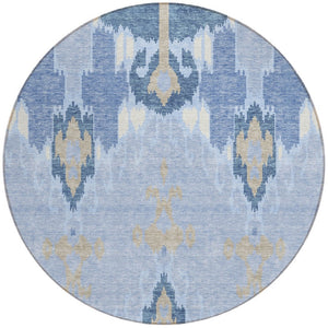 Homeroots 3' Creative Blush Pink And Ivory Ikat Washable Area Rug For Indoor Or Outdoor Spaces, Durable Design 8' Round Polyester 584736