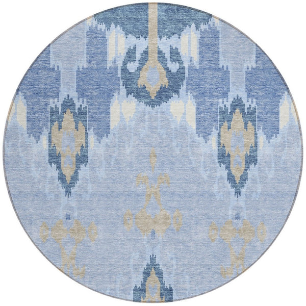 Homeroots 3' Creative Blush Pink And Ivory Ikat Washable Area Rug For Indoor Or Outdoor Spaces, Durable Design 8' Round Polyester 584736