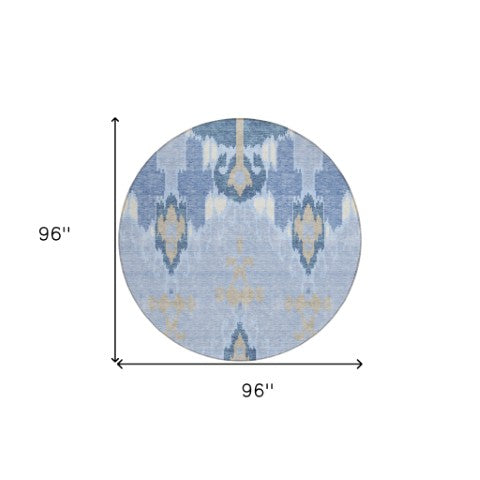 Homeroots 3' Creative Blush Pink And Ivory Ikat Washable Area Rug For Indoor Or Outdoor Spaces, Durable Design 8' Round Polyester 584736