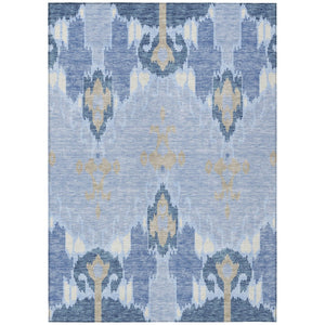 HomeRoots 5' Indoor Outdoor Area Rug in Sky Blue, Denim Blue & Ivory Ikat - Durable, Washable & Stylish! 8' X 10' 584737