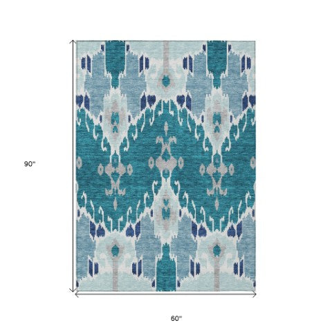 Homeroots 3' Creative Blush Pink And Ivory Ikat Washable Area Rug For Indoor Or Outdoor Spaces, Durable Design 5' X 8' Polyester 584741