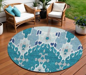 Homeroots 3' Creative Blush Pink And Ivory Ikat Washable Area Rug For Indoor Or Outdoor Spaces, Durable Design 8' Round Polyester 584742