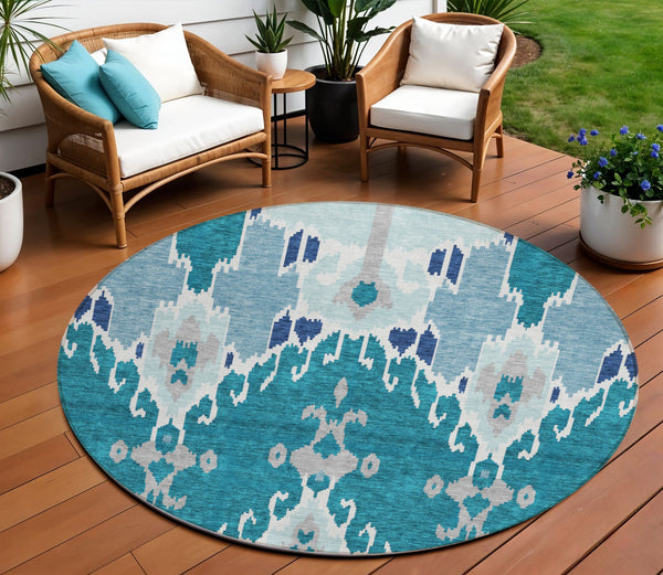 Homeroots 3' Creative Blush Pink And Ivory Ikat Washable Area Rug For Indoor Or Outdoor Spaces, Durable Design 8' Round Polyester 584742