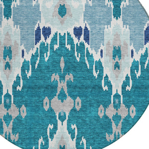 Homeroots 3' Creative Blush Pink And Ivory Ikat Washable Area Rug For Indoor Or Outdoor Spaces, Durable Design 8' Round Polyester 584742