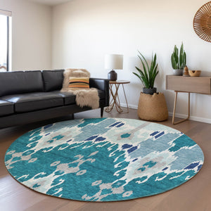 Homeroots 3' Creative Blush Pink And Ivory Ikat Washable Area Rug For Indoor Or Outdoor Spaces, Durable Design 8' Round Polyester 584742