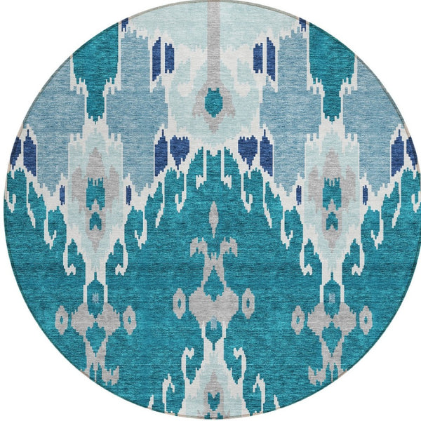 Homeroots 3' Creative Blush Pink And Ivory Ikat Washable Area Rug For Indoor Or Outdoor Spaces, Durable Design 8' Round Polyester 584742