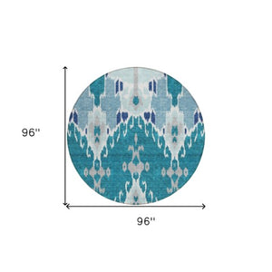 Homeroots 3' Creative Blush Pink And Ivory Ikat Washable Area Rug For Indoor Or Outdoor Spaces, Durable Design 8' Round Polyester 584742