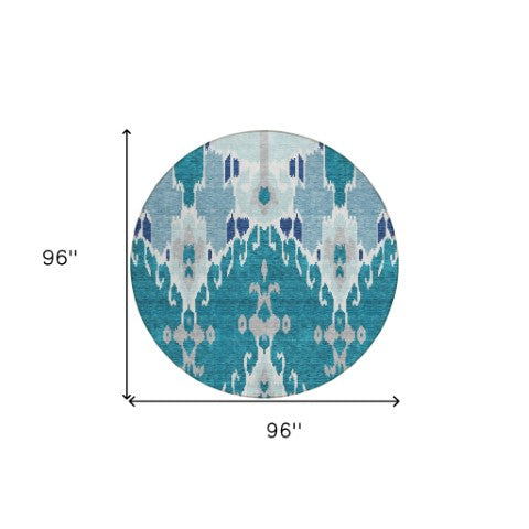 Homeroots 3' Creative Blush Pink And Ivory Ikat Washable Area Rug For Indoor Or Outdoor Spaces, Durable Design 8' Round Polyester 584742