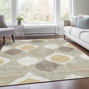 Homeroots 3' Beige Taupe And Ivory Ogee Washable Area Rug - Perfect For Indoor And Outdoor Spaces! 3' X 5' Polyester 584746