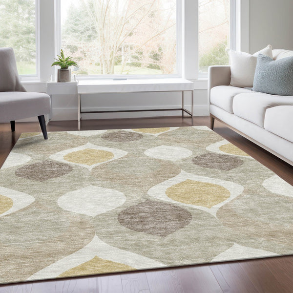 Homeroots 3' Beige Taupe And Ivory Ogee Washable Area Rug - Perfect For Indoor And Outdoor Spaces! 3' X 5' Polyester 584746