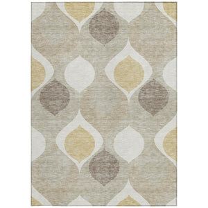 Homeroots 3' Beige Taupe And Ivory Ogee Washable Area Rug - Perfect For Indoor And Outdoor Spaces! 5' X 8' Polyester 584747