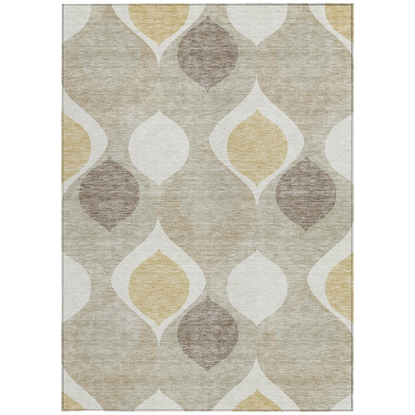 Homeroots 3' Beige Taupe And Ivory Ogee Washable Area Rug - Perfect For Indoor And Outdoor Spaces! 5' X 8' Polyester 584747