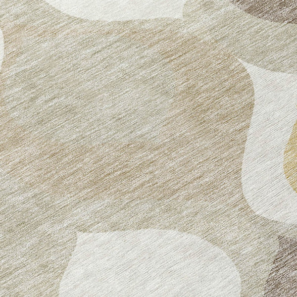 Homeroots 3' Beige Taupe And Ivory Ogee Washable Area Rug - Perfect For Indoor And Outdoor Spaces! 8' Round Polyester 584748