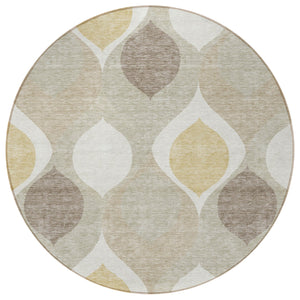 Homeroots 3' Beige Taupe And Ivory Ogee Washable Area Rug - Perfect For Indoor And Outdoor Spaces! 8' Round Polyester 584748