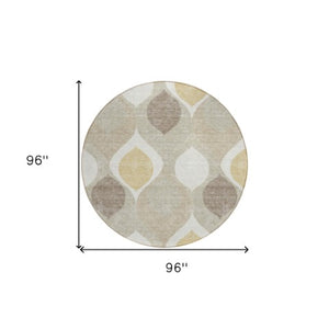 Homeroots 3' Beige Taupe And Ivory Ogee Washable Area Rug - Perfect For Indoor And Outdoor Spaces! 8' Round Polyester 584748