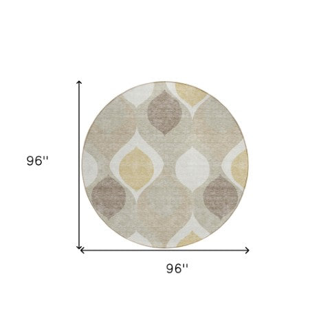 Homeroots 3' Beige Taupe And Ivory Ogee Washable Area Rug - Perfect For Indoor And Outdoor Spaces! 8' Round Polyester 584748