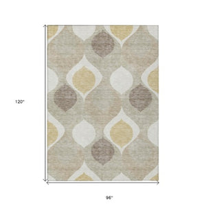 Homeroots 3' Beige Taupe And Ivory Ogee Washable Area Rug - Perfect For Indoor And Outdoor Spaces! 8' X 10' Polyester 584749