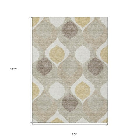 Homeroots 3' Beige Taupe And Ivory Ogee Washable Area Rug - Perfect For Indoor And Outdoor Spaces! 8' X 10' Polyester 584749