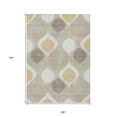 Homeroots 3' Beige Taupe And Ivory Ogee Washable Area Rug - Perfect For Indoor And Outdoor Spaces! 9' X 12' Polyester 584750