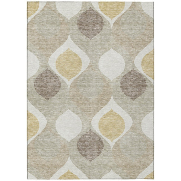 HomeRoots 9' Durable Beige Taupe Ivory Ogee Area Rug - Timeless Elegance for Indoor & Outdoor Spaces 9' X 12' 584750
