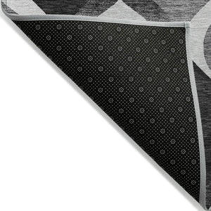 HomeRoots 5' Modern Black Silver Charcoal Ogee Area Rug - Durable, Washable Indoor/Outdoor Design for Versatile Use 5' X 8' 584753