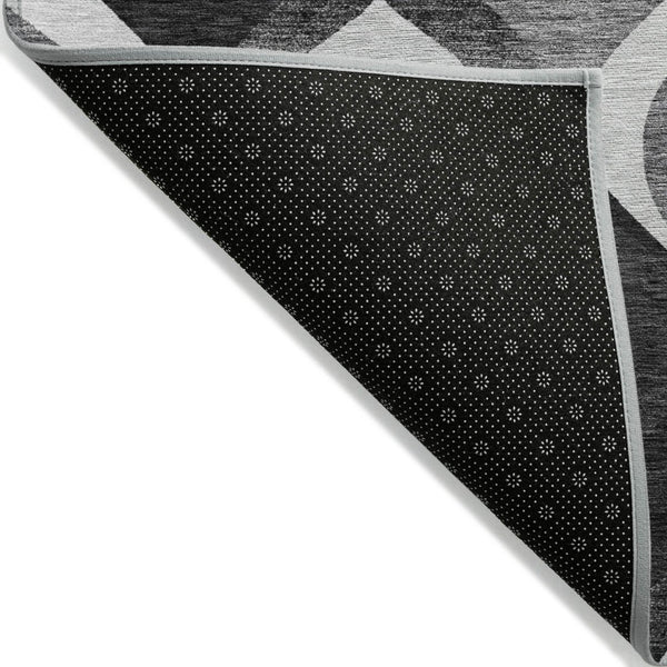 HomeRoots 5' Modern Black Silver Charcoal Ogee Area Rug - Durable, Washable Indoor/Outdoor Design for Versatile Use 5' X 8' 584753