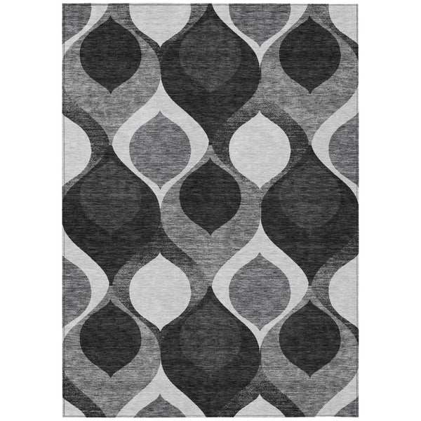 HomeRoots 5' Modern Black Silver Charcoal Ogee Area Rug - Durable, Washable Indoor/Outdoor Design for Versatile Use 8' X 10' 584755