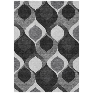 HomeRoots 5' Modern Black Silver Charcoal Ogee Area Rug - Durable, Washable Indoor/Outdoor Design for Versatile Use 10' X 14' 584757