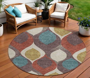 Homeroots 3' Beige Taupe And Ivory Ogee Washable Area Rug - Perfect For Indoor And Outdoor Spaces! 8' Round Polyester 584760