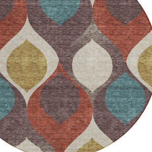 Homeroots 3' Beige Taupe And Ivory Ogee Washable Area Rug - Perfect For Indoor And Outdoor Spaces! 8' Round Polyester 584760