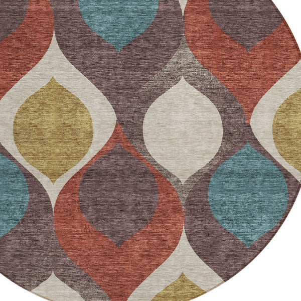 Homeroots 3' Beige Taupe And Ivory Ogee Washable Area Rug - Perfect For Indoor And Outdoor Spaces! 8' Round Polyester 584760