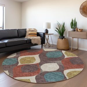 Homeroots 3' Beige Taupe And Ivory Ogee Washable Area Rug - Perfect For Indoor And Outdoor Spaces! 8' Round Polyester 584760