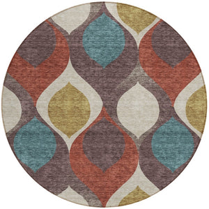 Homeroots 3' Beige Taupe And Ivory Ogee Washable Area Rug - Perfect For Indoor And Outdoor Spaces! 8' Round Polyester 584760