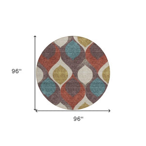 Homeroots 3' Beige Taupe And Ivory Ogee Washable Area Rug - Perfect For Indoor And Outdoor Spaces! 8' Round Polyester 584760