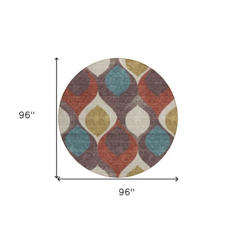 Homeroots 3' Beige Taupe And Ivory Ogee Washable Area Rug - Perfect For Indoor And Outdoor Spaces! 8' Round Polyester 584760