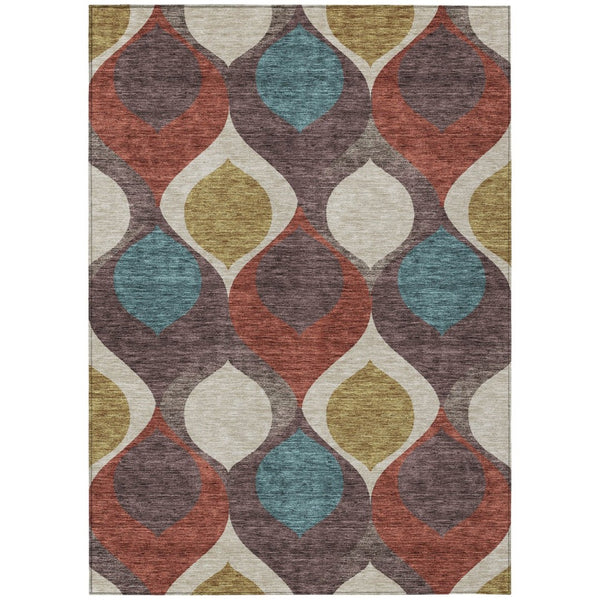 HomeRoots 9' Brown Taupe and Teal Blue Ogee Area Rug – Durable, Washable Design for Indoor and Outdoor Use 9' X 12' 584762