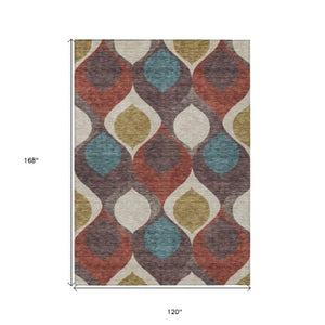 Homeroots 3' Beige Taupe And Ivory Ogee Washable Area Rug - Perfect For Indoor And Outdoor Spaces! 10' X 14' Polyester 584763