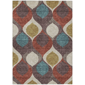HomeRoots 5' Ogee Design Indoor/Outdoor Area Rug in Brown, Taupe & Teal – Durable, Machine Washable & Stylish 10' X 14' 584763
