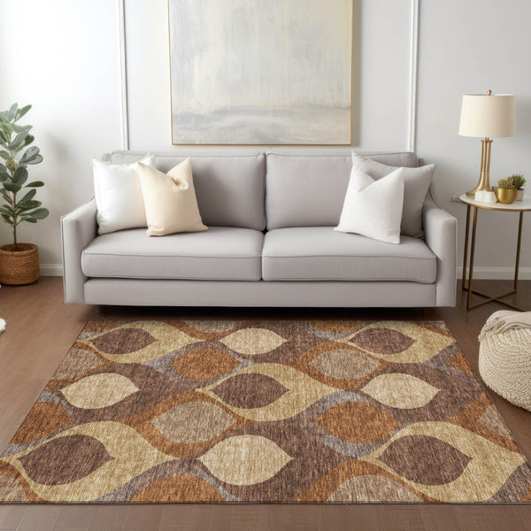 Homeroots 3' Beige Taupe And Ivory Ogee Washable Area Rug - Perfect For Indoor And Outdoor Spaces! 3' X 5' Polyester 584764