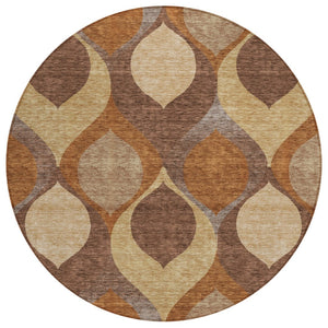 HomeRoots 5' Copper Beige and Taupe Ogee Rug - Washable, Durable Design for Indoor and Outdoor Spaces 8' Round 584766