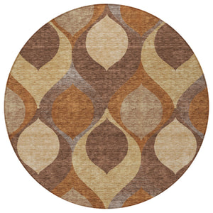 Homeroots 3' Beige Taupe And Ivory Ogee Washable Area Rug - Perfect For Indoor And Outdoor Spaces! 8' Round Polyester 584766