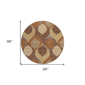 Homeroots 3' Beige Taupe And Ivory Ogee Washable Area Rug - Perfect For Indoor And Outdoor Spaces! 8' Round Polyester 584766