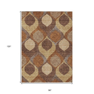 Homeroots 3' Beige Taupe And Ivory Ogee Washable Area Rug - Perfect For Indoor And Outdoor Spaces! 8' X 10' Polyester 584767