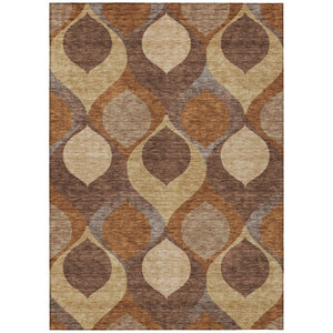 HomeRoots 5' Copper Beige and Taupe Ogee Rug - Washable, Durable Design for Indoor and Outdoor Spaces 8' X 10' 584767