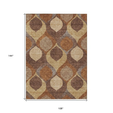 Homeroots 3' Beige Taupe And Ivory Ogee Washable Area Rug - Perfect For Indoor And Outdoor Spaces! 9' X 12' Polyester 584768
