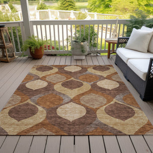 Homeroots 3' Beige Taupe And Ivory Ogee Washable Area Rug - Perfect For Indoor And Outdoor Spaces! 9' X 12' Polyester 584768